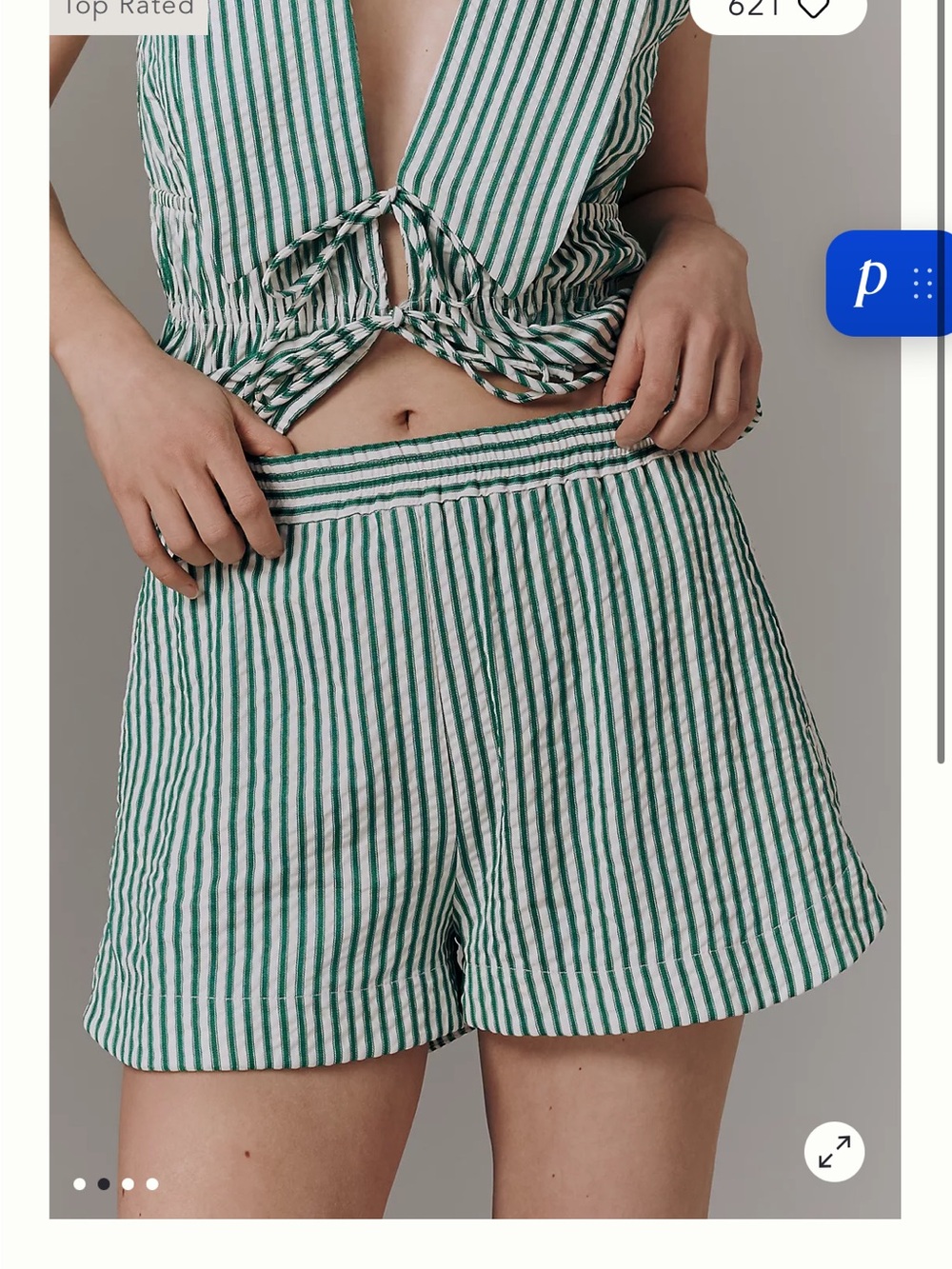 Wayf Green & White Striped Seersucker Pull-On Shorts